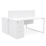 Halo 2 Seater 160cm Office Desk With Privacy Screen - White - Upgraded Legs Workstation Sun Desk-Core   