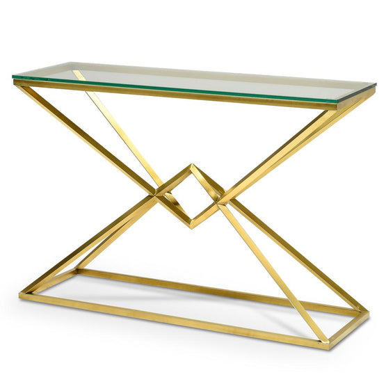 Hayes 1.2m Glass Console Table - Gold Base Console Table K Steel-Core   