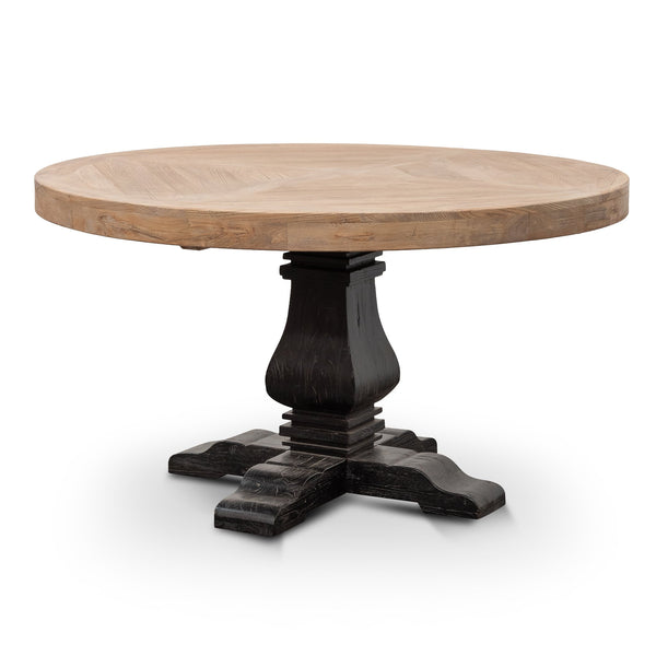 Kara Reclaimed 1.4m Round Dining Table Natural Top and Black
