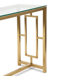 Kater Glass Console table - Brushed Gold Base Console Table Blue Steel Metal-Core   