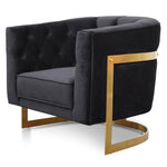Lorena Black Velvet Armchair - Brushed Gold Base Armchair Blue Steel Sofa- Core   