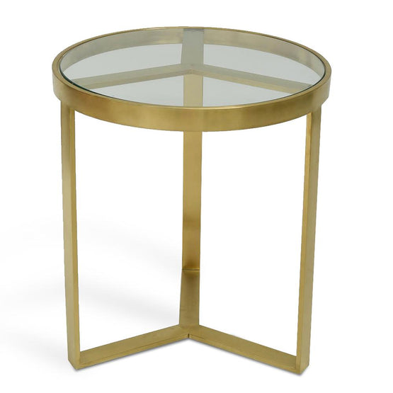 Marcelo 50cm Round Side Table - Brushed Gold Base Side Table Blue Steel Metal-Core   