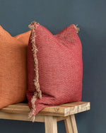 Ollo Nathan Jacquard Design Fringed EdgeCushion - Burnt Red Cushion Furtex-Local   