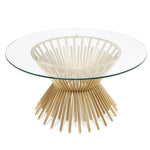 Sassy 90cm Round Glass Coffee Table - Brushed Gold Base Coffee Table Blue Steel Metal-Core   