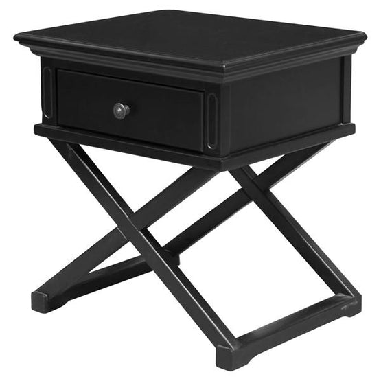 Satarra Cross Legs Black Timber Bedside Table Side Table One World Collection-Local   