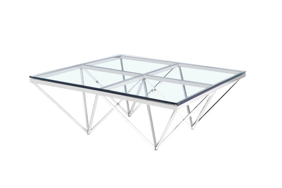 Tafari 105cm Square Coffee Table - Glass Top - Silver Base Coffee Table Blue Steel Metal-Core   