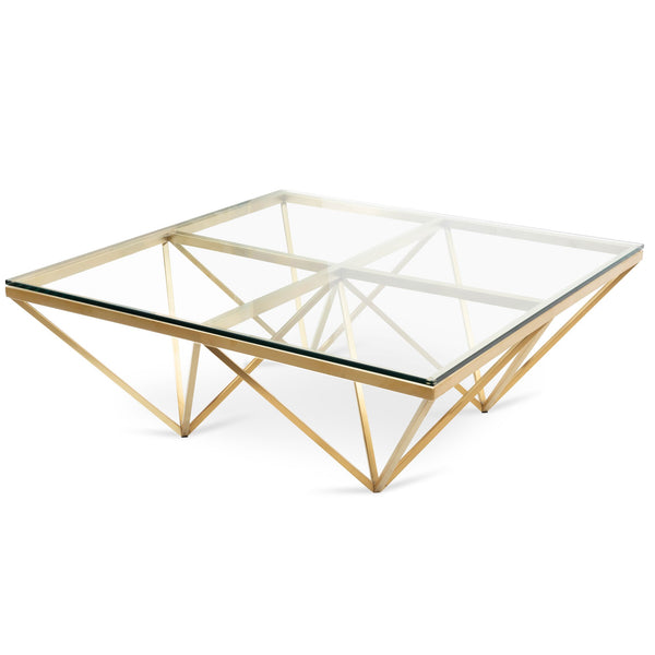 Tafari 1.05m Square Coffee Table Glass Top Brushed Gold Base