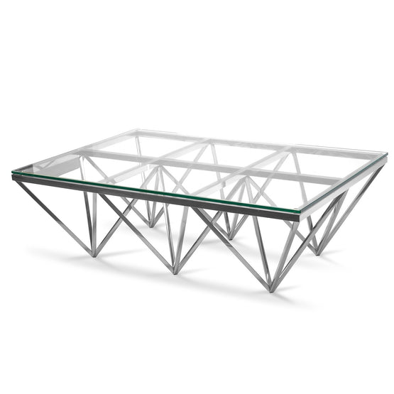 Tafari 1.2m Coffee Table - Glass Top - Silver Steel Base Coffee Table Blue Steel Metal-Core   