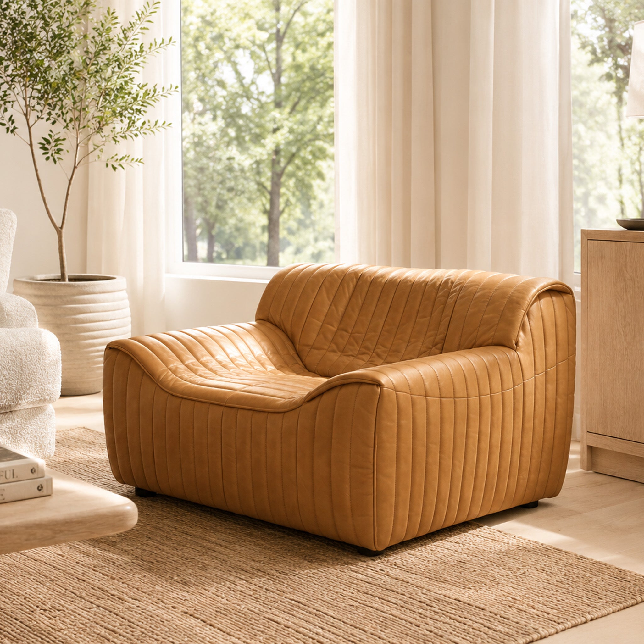 Duvina Armchair - Amber Tan Leather Armchair Nova-Core