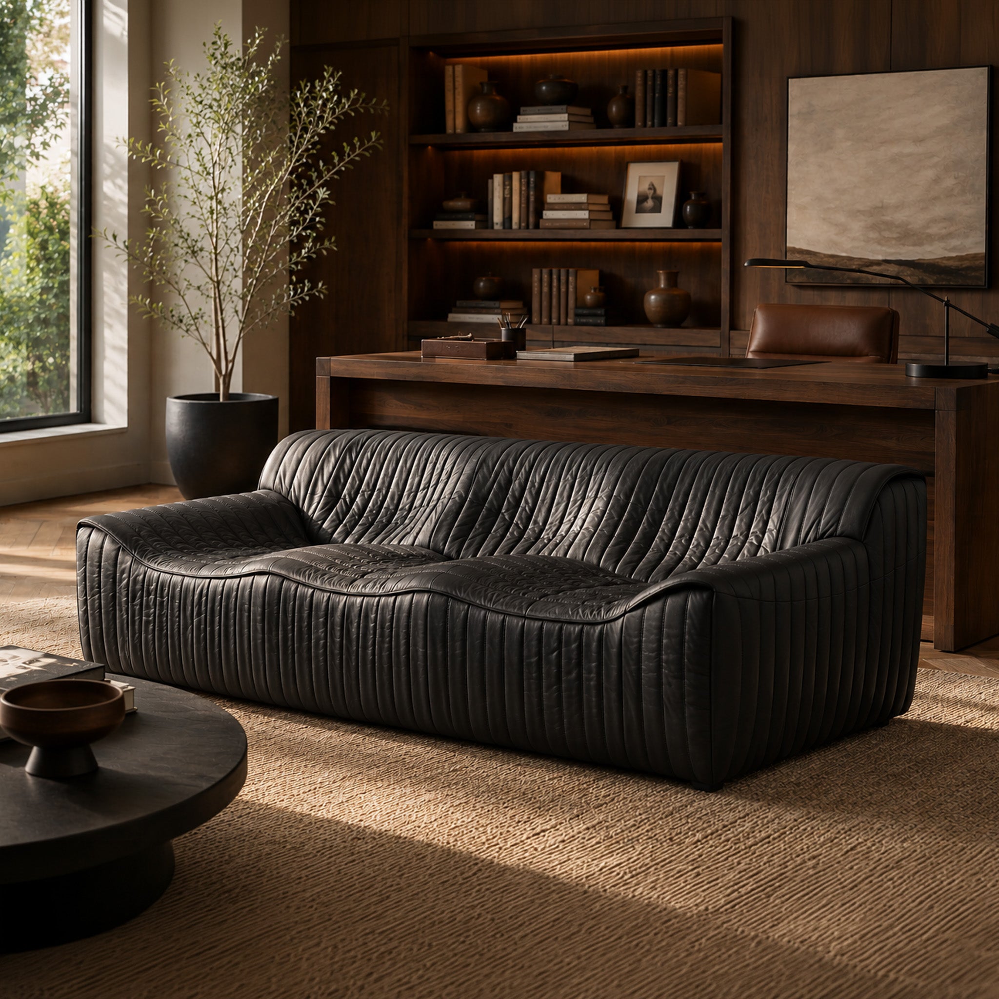 Duvina 3 Seater Sofa - Black Leather Sofa Nova-Core