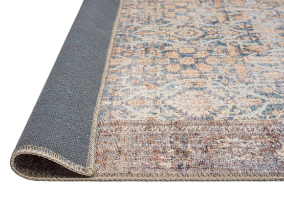 Krisna 230cm x 160cm Traditional Distressed Washable Rug - Brown and Blue