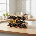 Petrus Wooden Wave 14 Bottle Holder Wine Rack - Natural Wine Rack Aim WS-Local