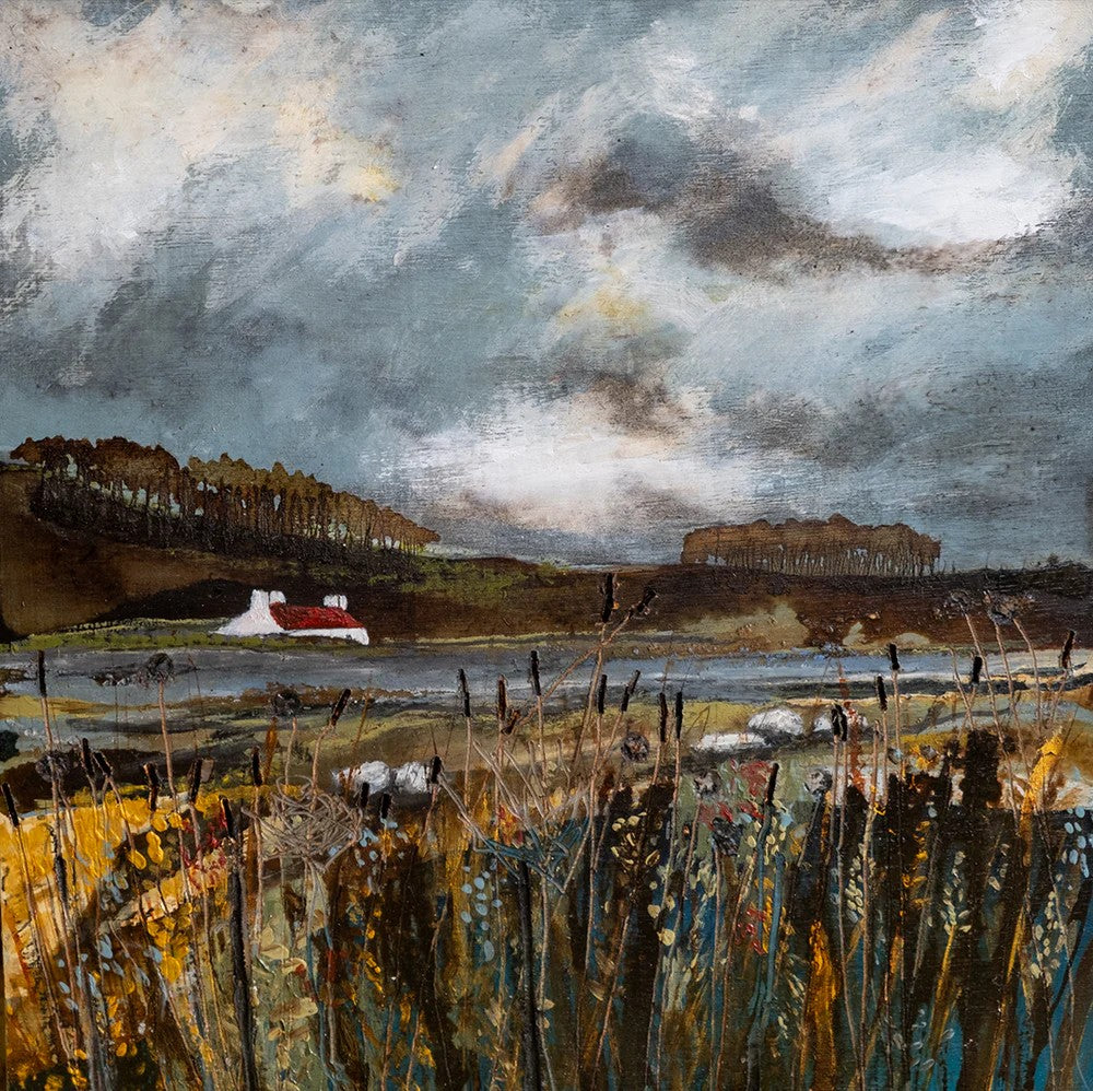 A Little Croft House, By Louise O’Hara Wall Art Gioia-Local Gold Framed Canvas 50x50cm