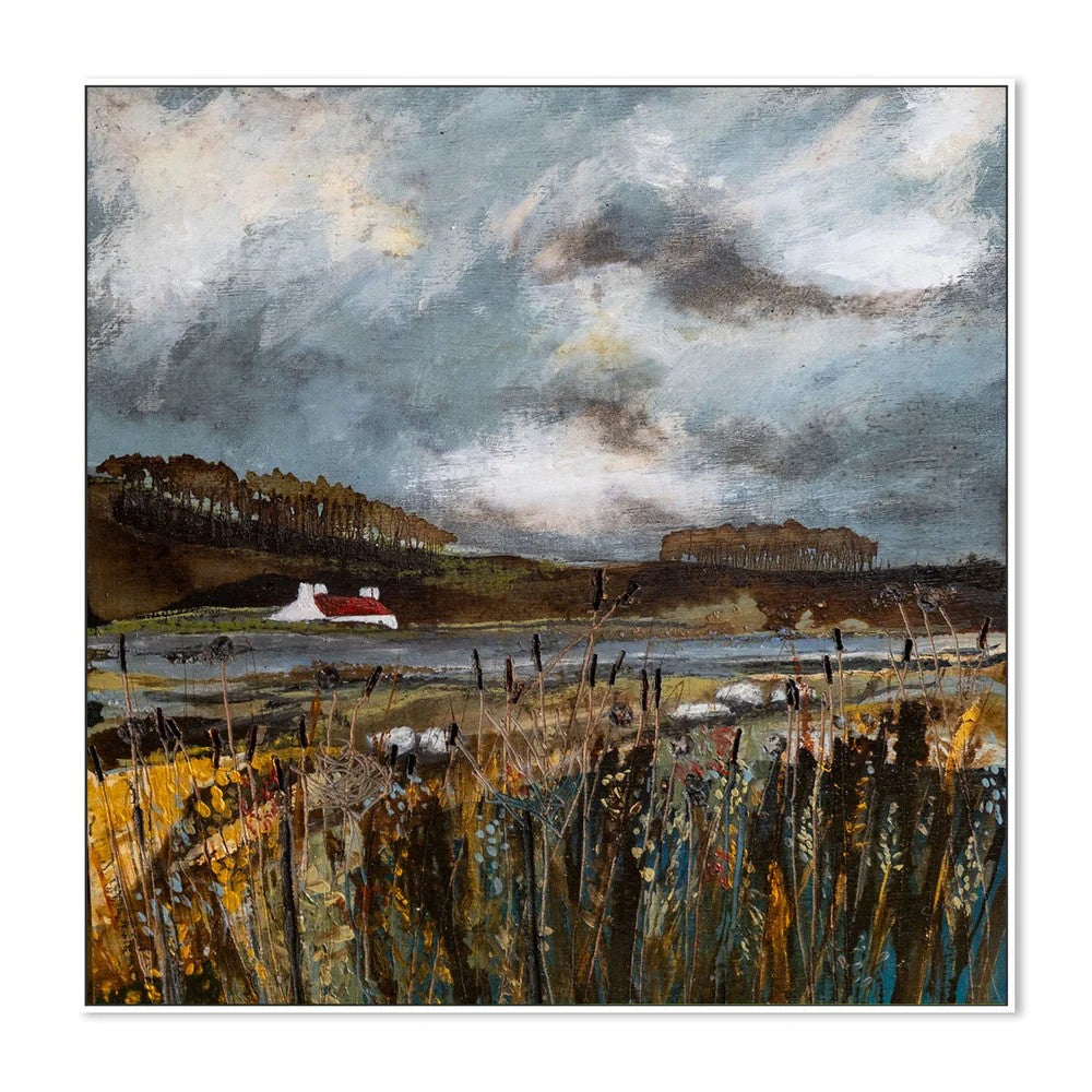 A Little Croft House, By Louise O’Hara Wall Art Gioia-Local White Framed Canvas 50x50cm