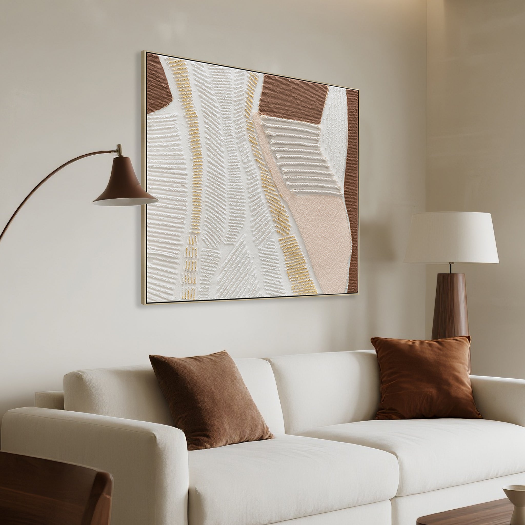 Sienna Linea Style A 100 x 100cm Framed Canvas - Natural Wall Art Cloud-Core