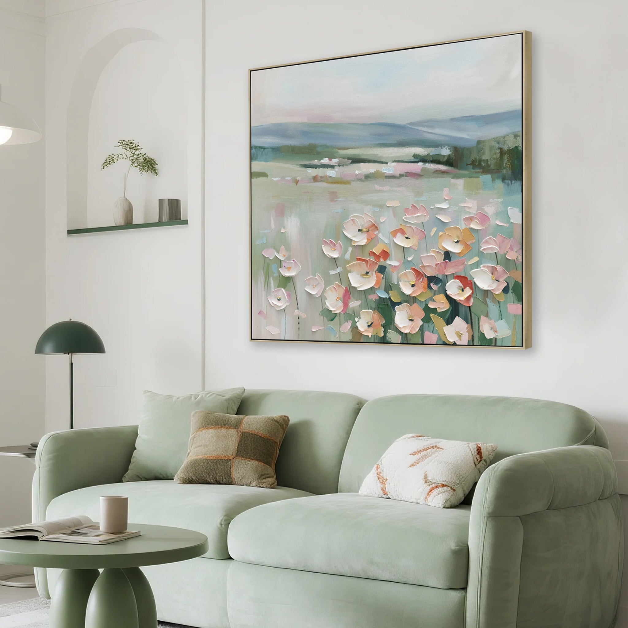 Fleurval Dawn 100 x 100cm Framed Canvas - Natural Wall Art Cloud-Core