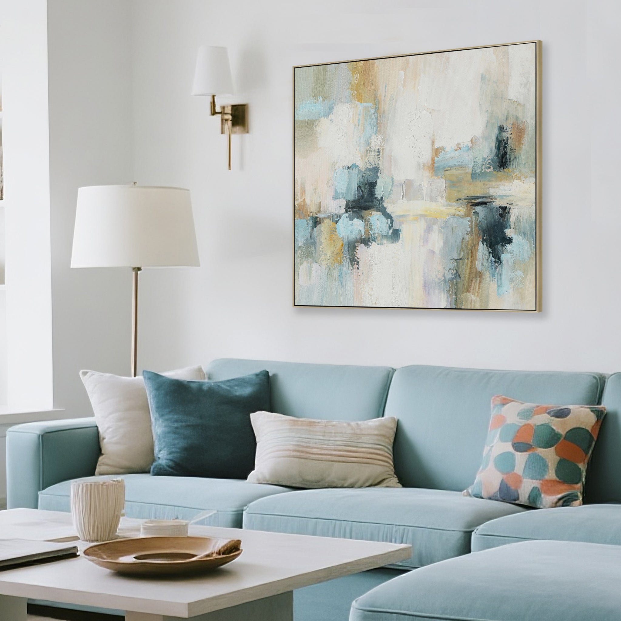 Nordic Haze 80 x 80cm Framed Canvas - Natural Wall Art Cloud-Core