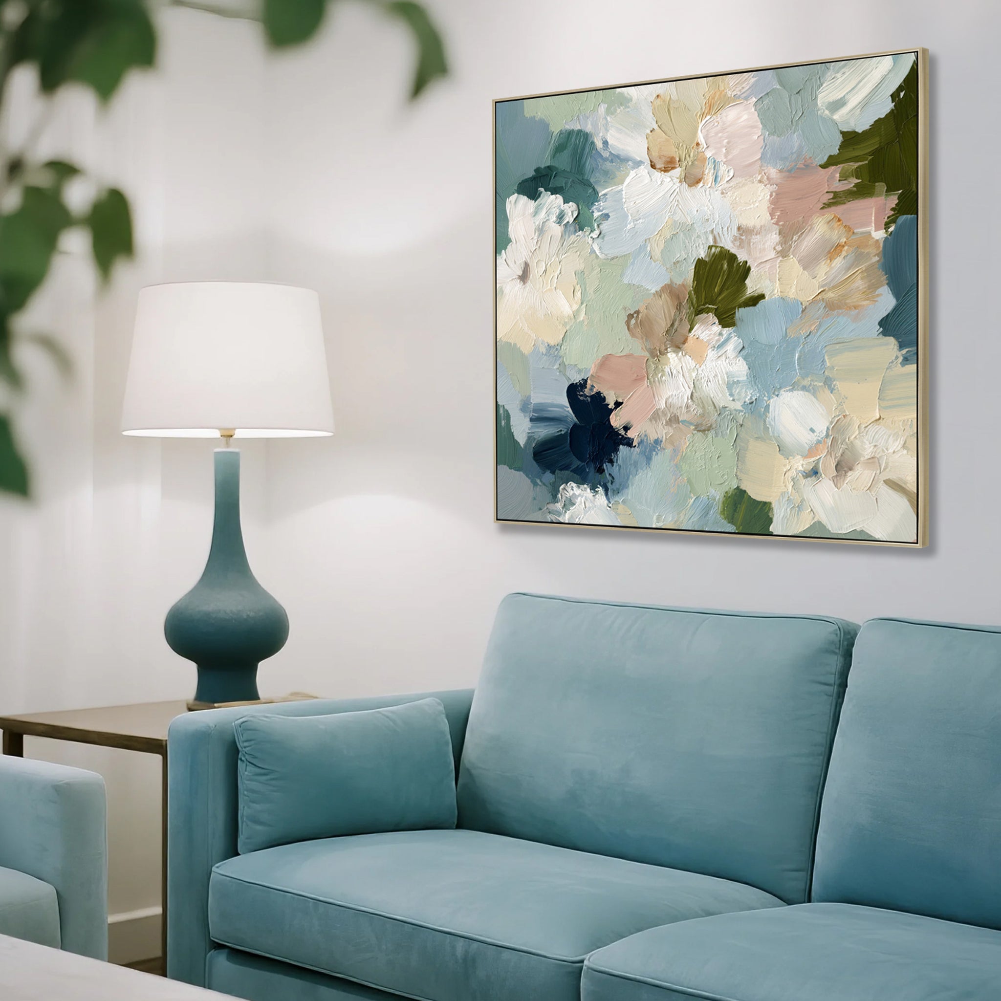 Florence Mist 100 x 100cm Framed Canvas - Natural Wall Art Cloud-Core