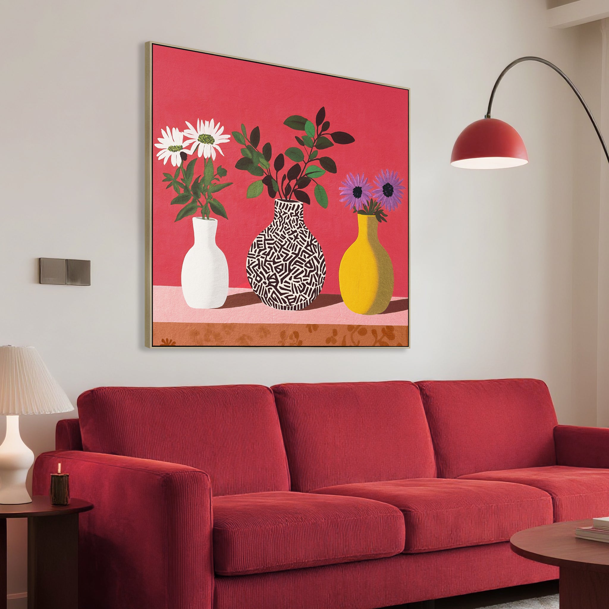 Petals & Porcelains 40 x 40cm Framed Canvas - Natural Wall Art Cloud-Core