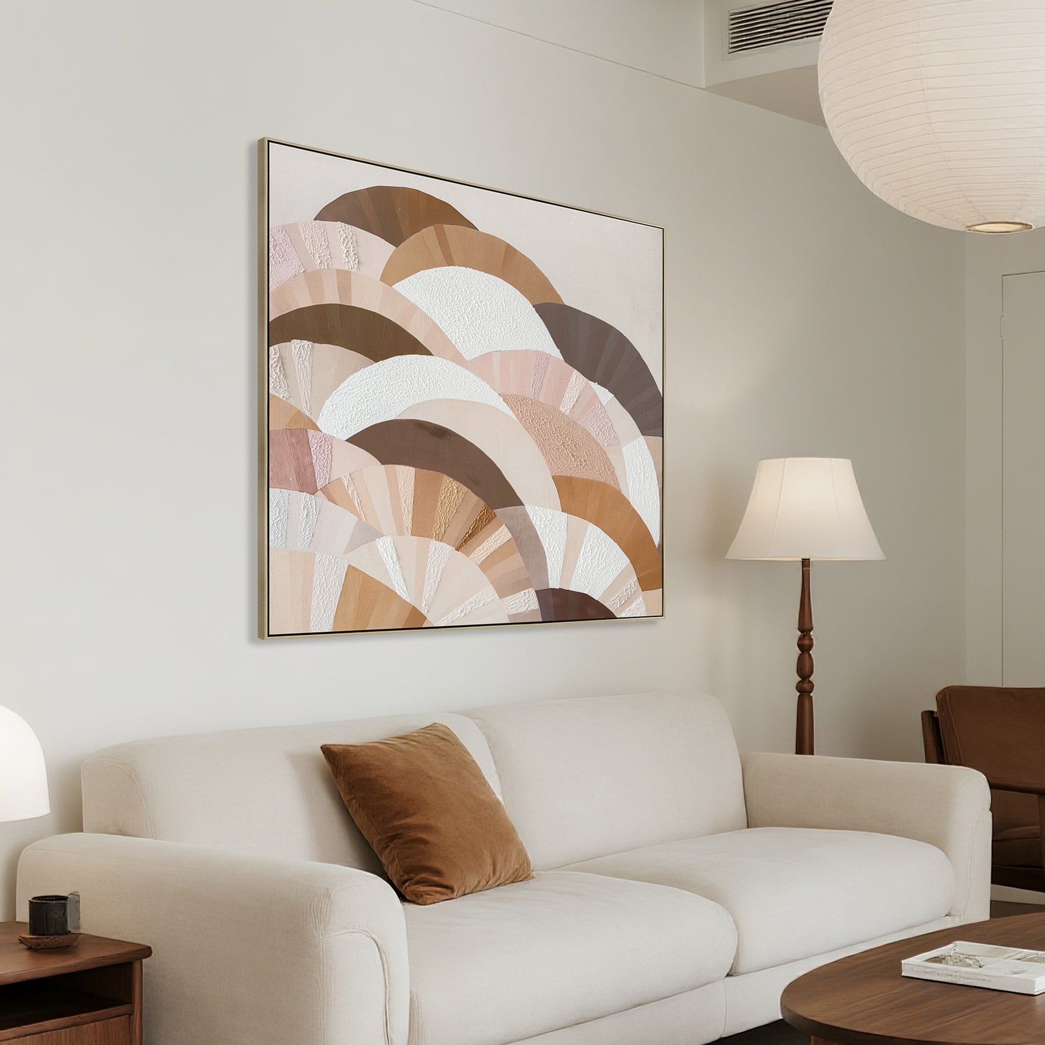 Terra Fan 80 x 80cm Framed Canvas - Natural Wall Art Cloud-Core