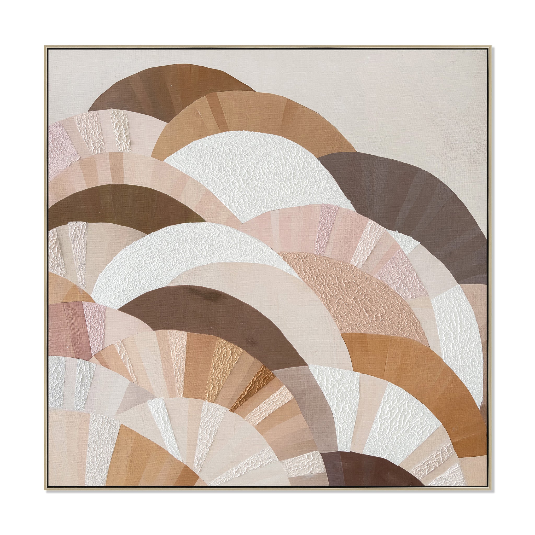 Terra Fan 80 x 80cm Framed Canvas - Natural Wall Art Cloud-Core