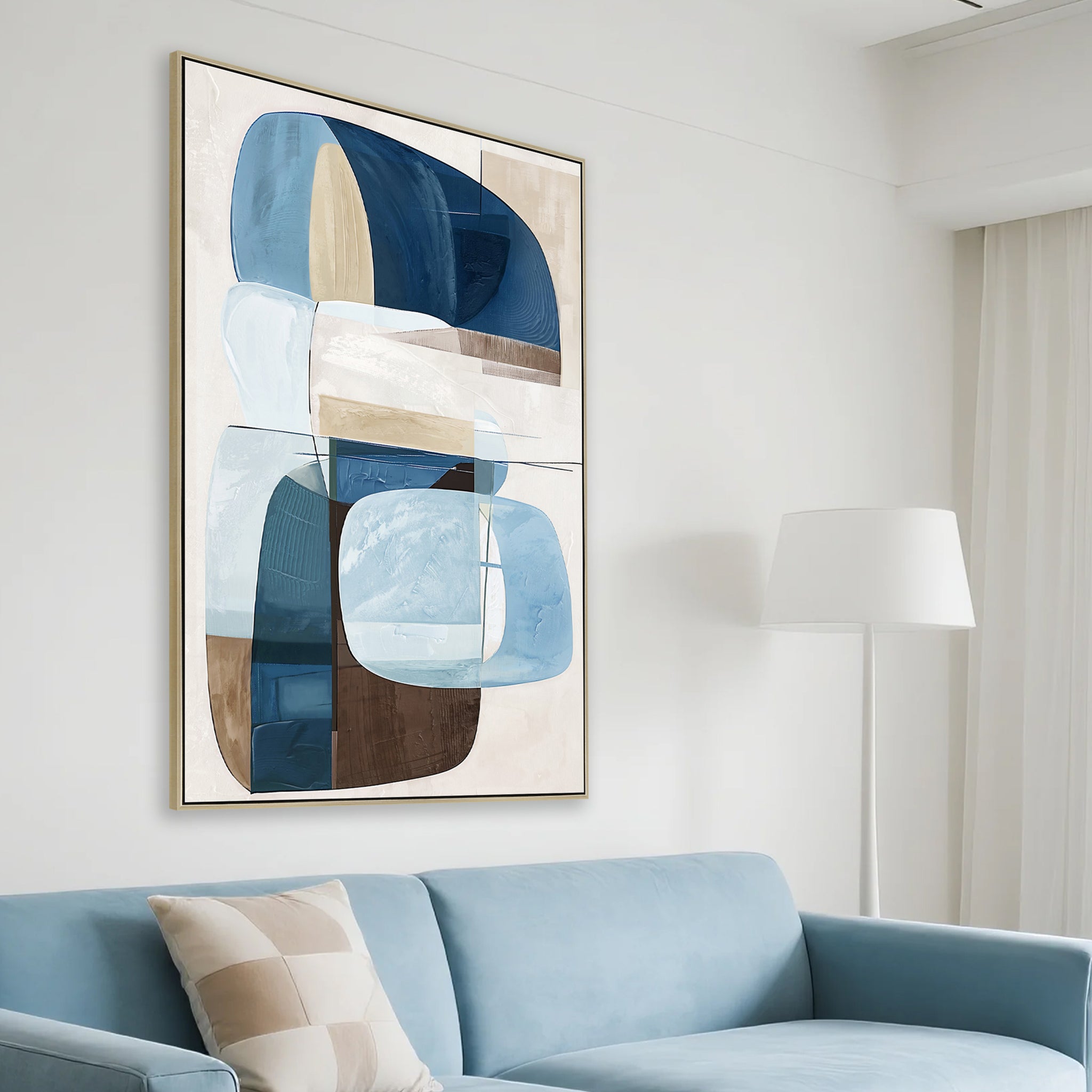 Azurine Block 80 x 120cm Framed Canvas - Natural Wall Art Cloud-Core