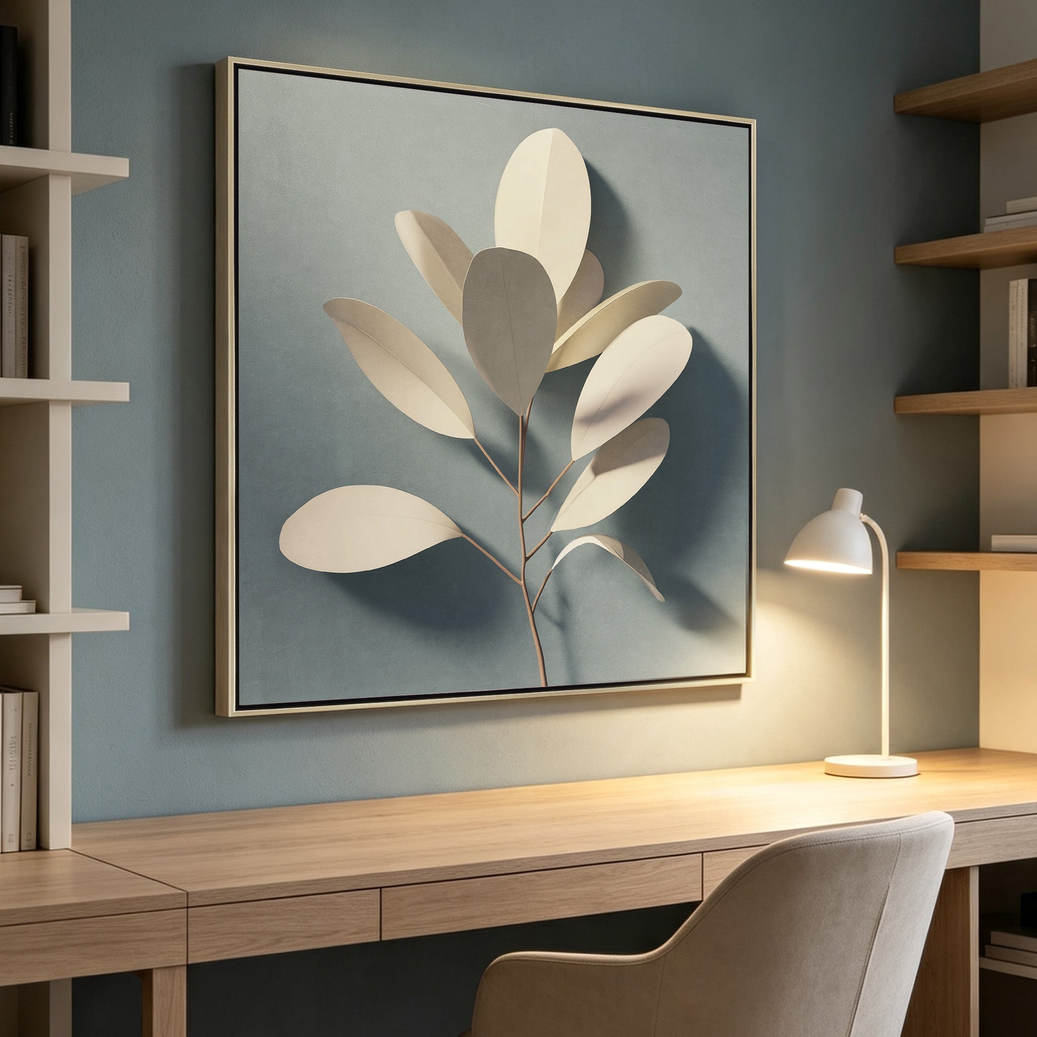 Fiora Branch B 40 x 40cm Framed Canvas - Natural Wall Art Cloud-Core