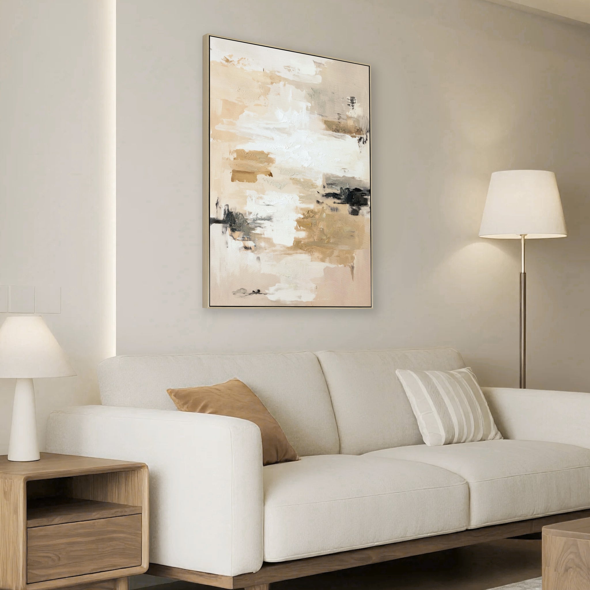 Brenner Composition 80 x 120cm Framed Canvas - Natural Wall Art Cloud-Core