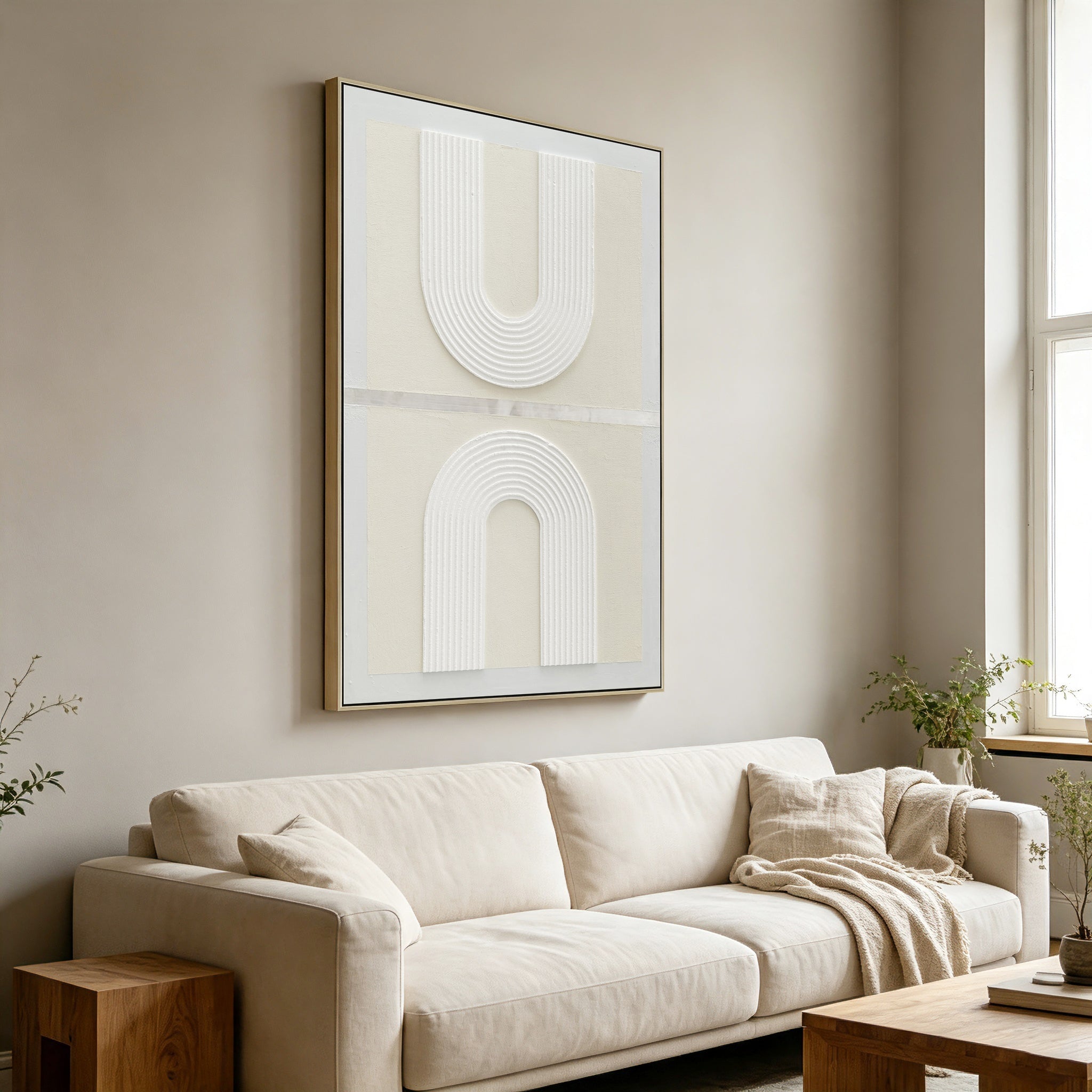 Emrys Contour 80 x 120cm Framed Canvas - Natural Wall Art Cloud-Core