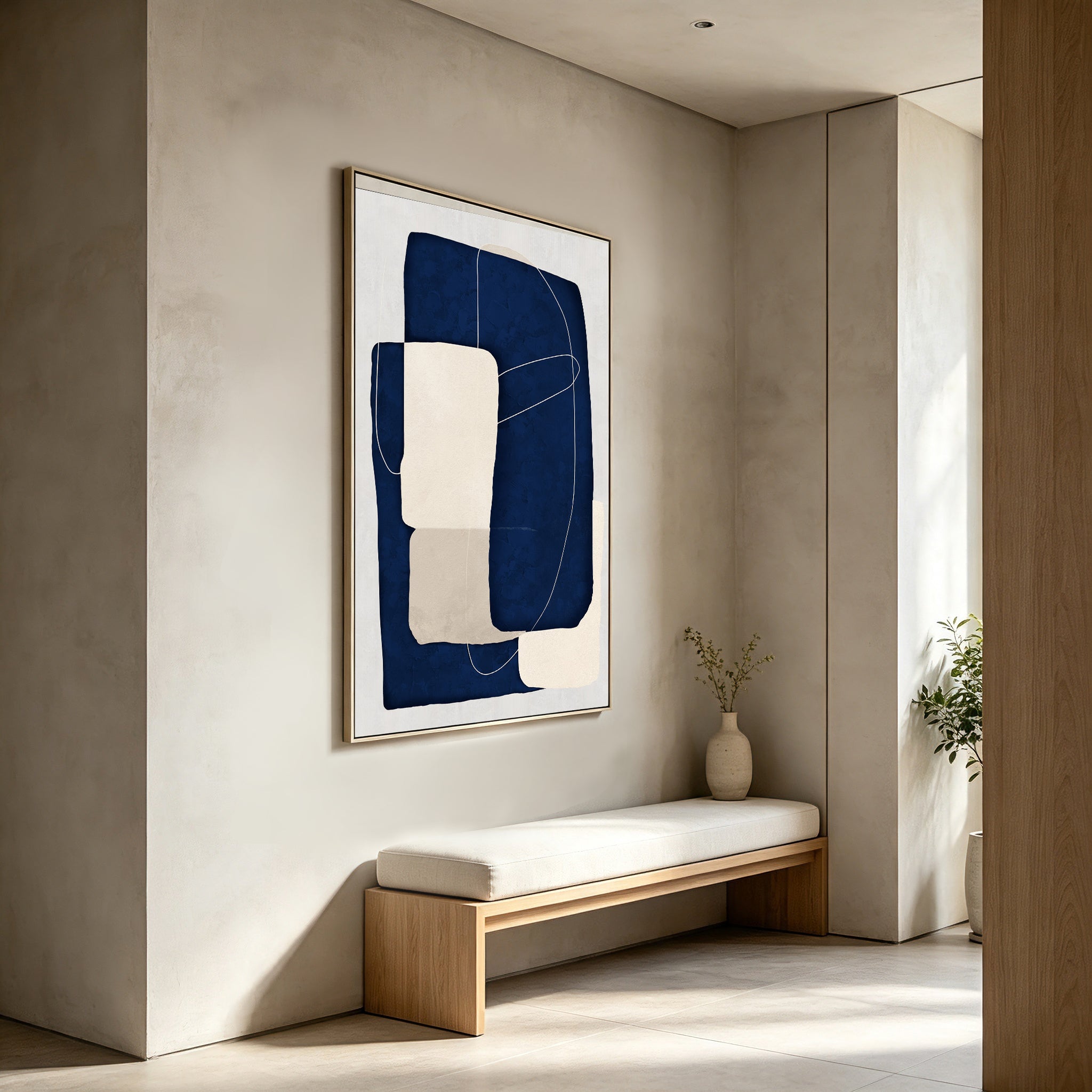 Keaton Blueprint 80 x 120cm Framed Canvas - Natural Wall Art Cloud-Core