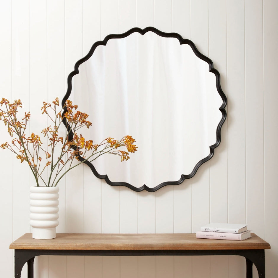Adella Scalloped Round Mirror Round Mirror Warran-Local
