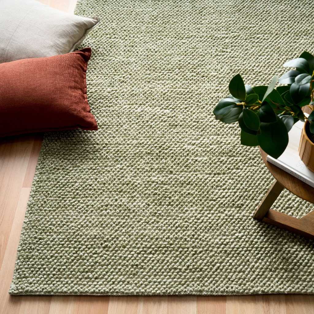 Alina Shaggy Rug - Pesto Wool Rug Mos-Local