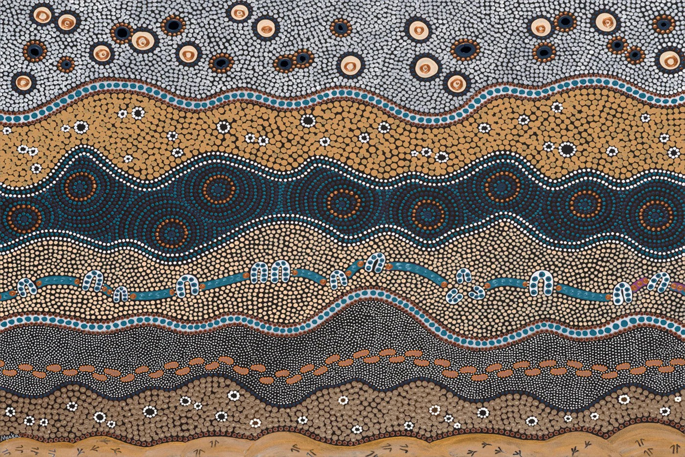 Ancestors In The Sky, Yellow Earthy Tone, By Domica Hill Wall Art Gioia-Local 60x40cm Framed Canvas Gold