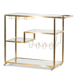 Ex Display - Arden Glass Bar Cart - Brushed Gold Base Bar Cart Blue Steel Metal-Core   