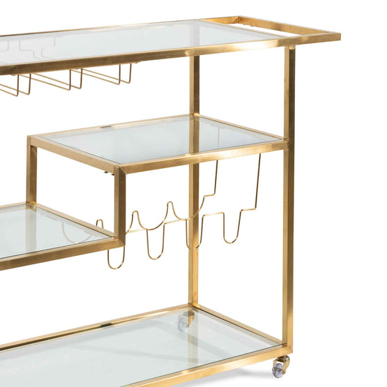 Ex Display - Arden Glass Bar Cart - Brushed Gold Base Bar Cart Blue Steel Metal-Core   