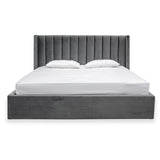 Hillsdale King Bed Frame - Wide Base in Charcoal Velvet - Last One Bed Frame Ming-Core