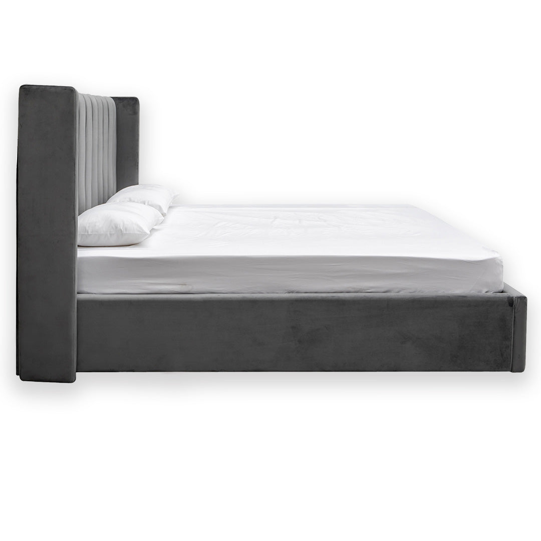 Hillsdale King Bed Frame - Wide Base in Charcoal Velvet - Last One Bed Frame Ming-Core