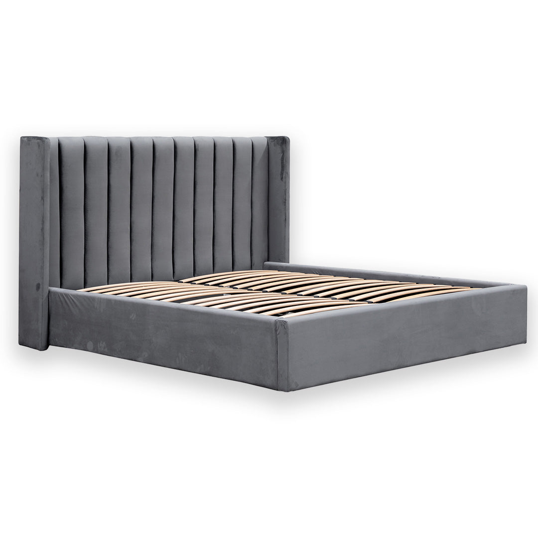 Hillsdale King Bed Frame - Wide Base in Charcoal Velvet - Last One Bed Frame Ming-Core