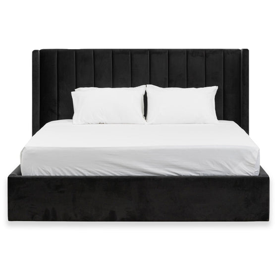 Hillsdale Queen Wide Base Bed Frame - Black Velvet Bed Frame Ming-Core   