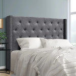 Soira Queen Size Premium Faux Linen Fabric with Button Tufted Winged Design Bedhead - Grey Bedhead Aim WS-Local   