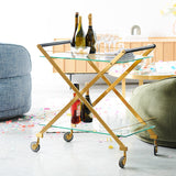 Felton Brushed Gold Glass Bar Cart Bar Cart Blue Steel Metal-Core   