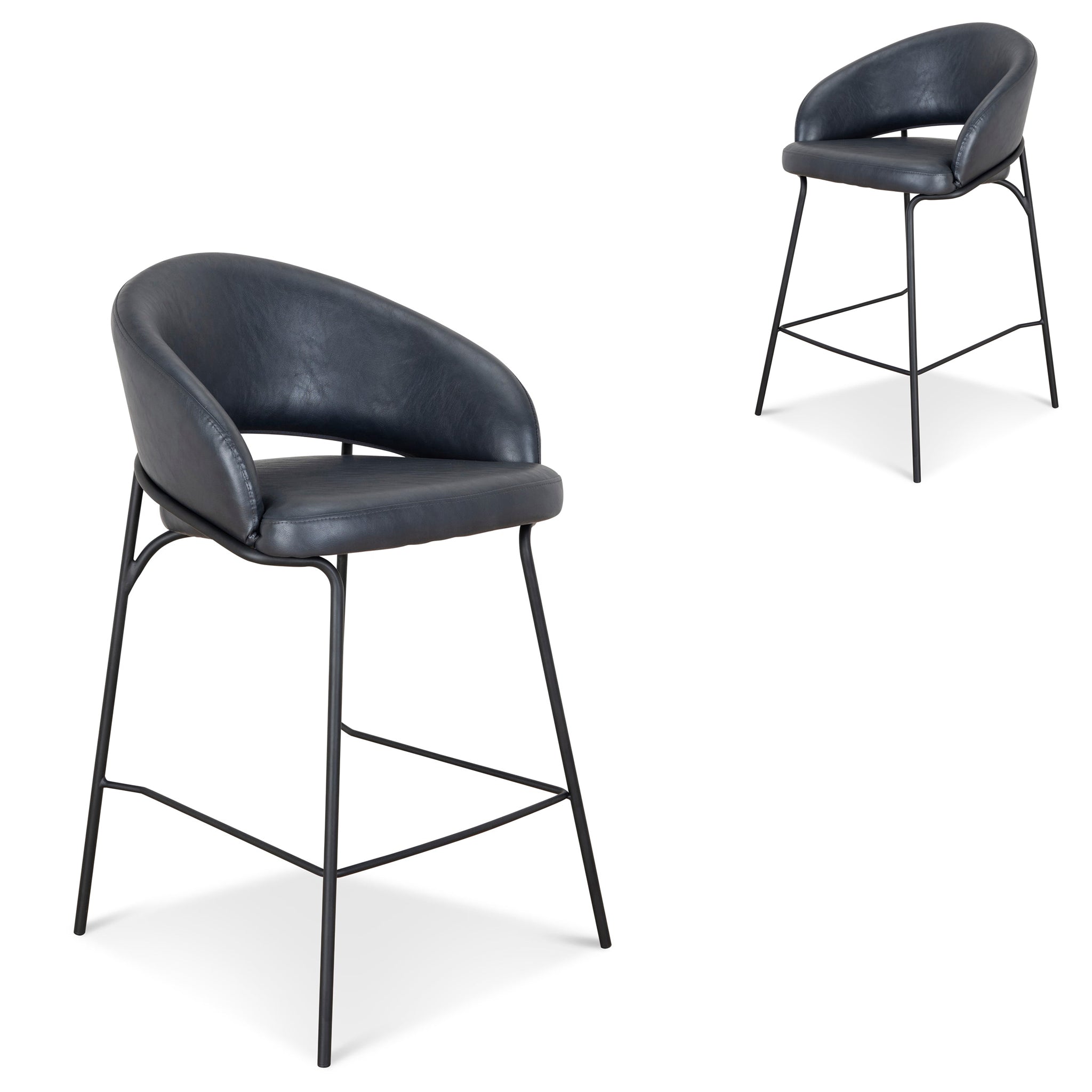 Set of 2 - Rabi Fabric Bar Stool - Full Black Bar Stool Freehold-Core