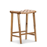 Xander 65.5cm Leather Barstool - Teak & Natural Tan