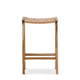 Xander 65.5cm Leather Barstool - Teak & Natural Tan