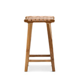 Xander 65.5cm Leather Barstool - Teak & Natural Tan