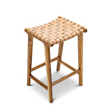 Xander 65.5cm Leather Barstool - Teak & Natural Tan