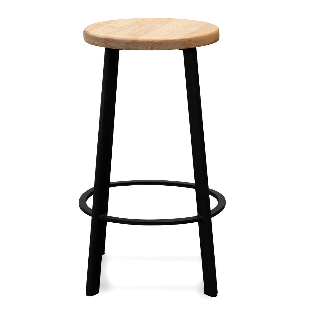 Set of 2 - James 65cm Bar Stool - Natural Timber Seat and Black Frame - Last Set Bar Stool New Home-Core