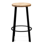 Set of 2 - James 65cm Bar Stool - Natural Timber Seat and Black Frame - Last Set Bar Stool New Home-Core