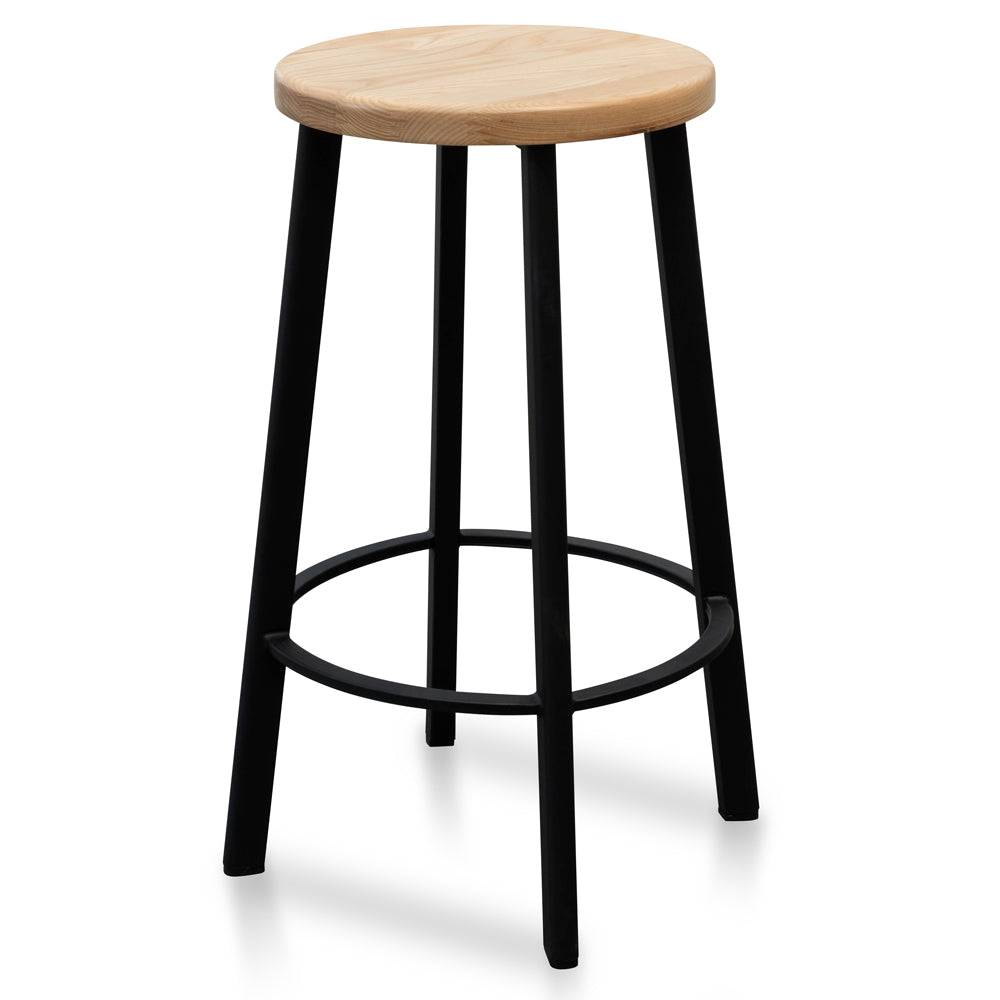 Set of 2 - James 65cm Bar Stool - Natural Timber Seat and Black Frame - Last Set Bar Stool New Home-Core