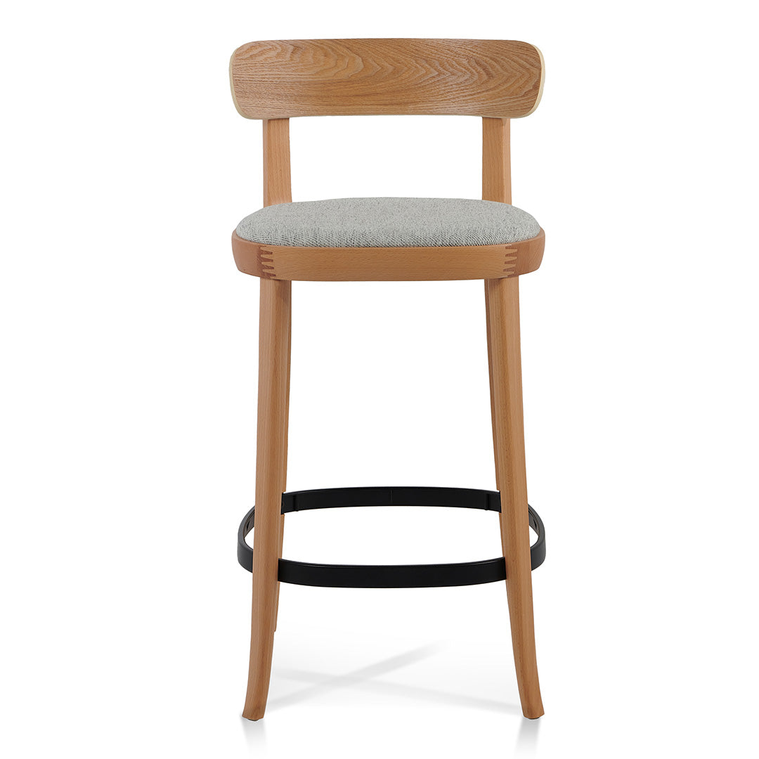 Josue 65cm Fabric Bar Stool - Natural with Silver Grey Seat - Last One Bar Stool Swady-Core